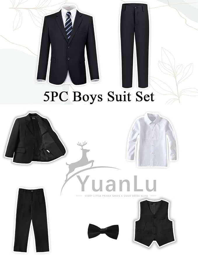 YuanLu Boys Suit for Kids Tuxedo Wedding Ring Bearer Outfit, 5 Piece Boy Slim - Image 2