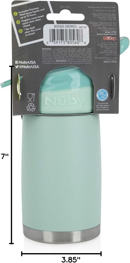 Nuby Thirsty Kids No Spill Flip-It Reflex Stainless Steel Travel Cup or Water - Image 12