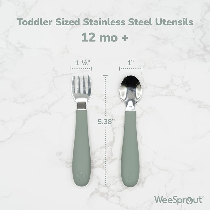 WeeSprout Toddler Utensils, 3 Forks & 3 Spoons, 18/8 Stainless Steel & Food - Image 2