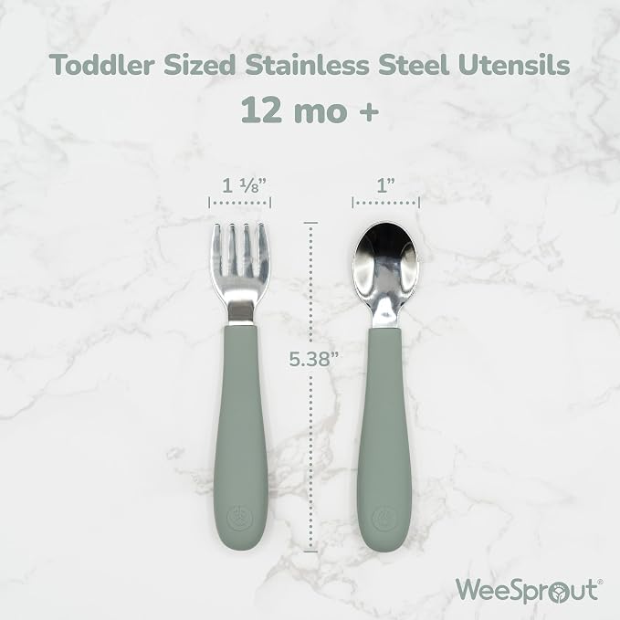 WeeSprout Toddler Utensils, 3 Forks & 3 Spoons, 18/8 Stainless Steel & Food - Image 2