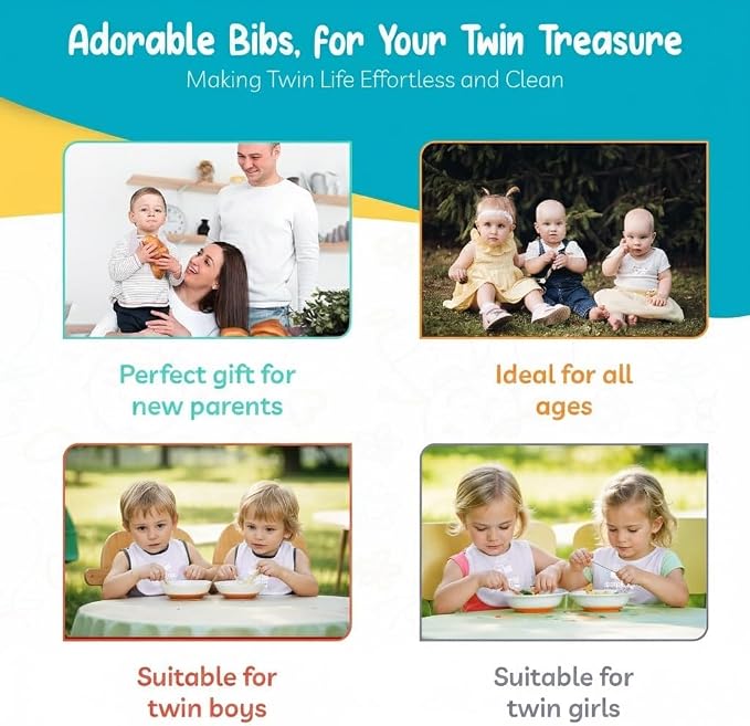 100% Cotton Drinking Buddies Twin Bibs Cute & Practical Unisex Bibs - Image 4