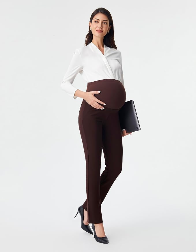 AFITNE Maternity Pants for Work Over The Belly Straight Leg Dress Slacks - Image 5