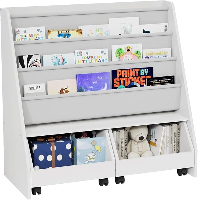 Kids Bookshelf with Two Movable Drawers Toddler Bookcase with Toy Storage - Image 4