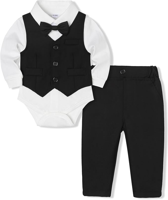 Baby Boy Clothes Suits Infant Gentleman Wedding Outfit Formal Dress Shirt Vest by Juivesia