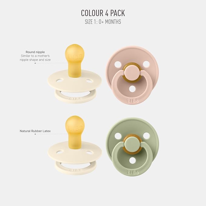 BIBS Colour Soother 4-Pack | BPA Free Dummy Pacifier | Round Nipple | Natural - Image 2