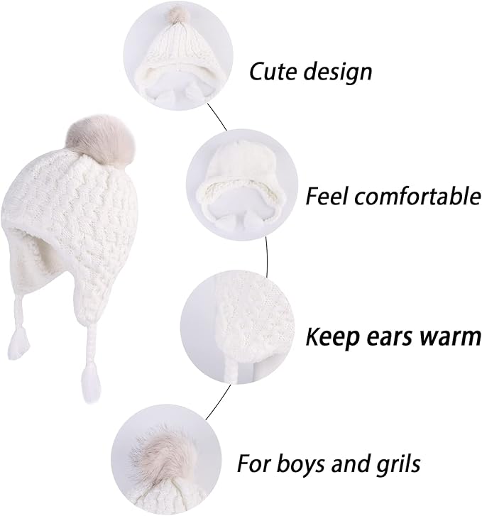 LANGZHEN Toddler Kids Infant Winter Hat, Earflap Knit Warm Cap Fleece Lined - Image 6