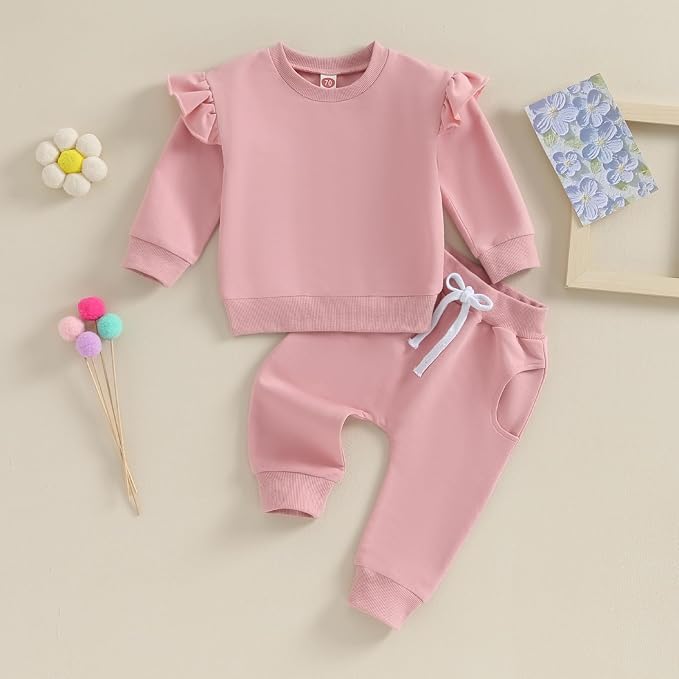 Fernvia Toddler Baby Girl Clothes 3 6 9 12 18 24 Months Fall Outfits Solid Long - Image 2