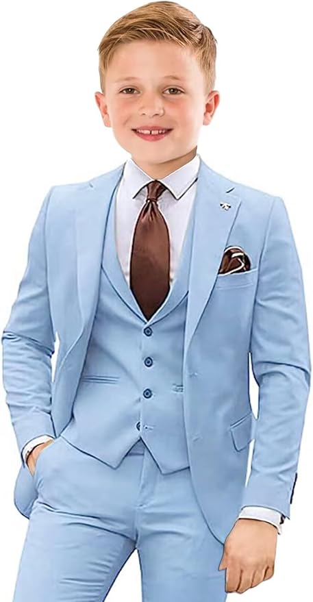 Boys Suit 4 Piece Slim Fit Kids Tuxedo Suit Formal Wedding Outfit Blazer Vest by Tesscy