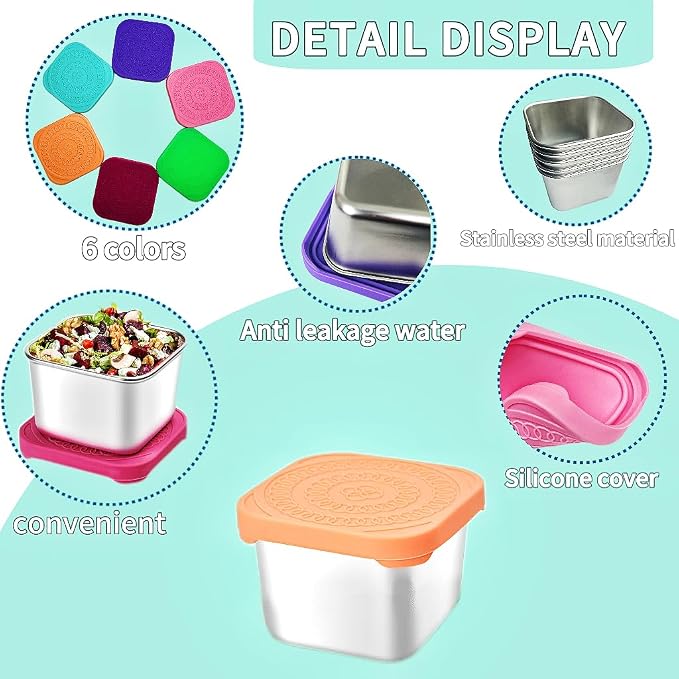 6Pack 6oz Stainless Steel Snack Containers - Image 3