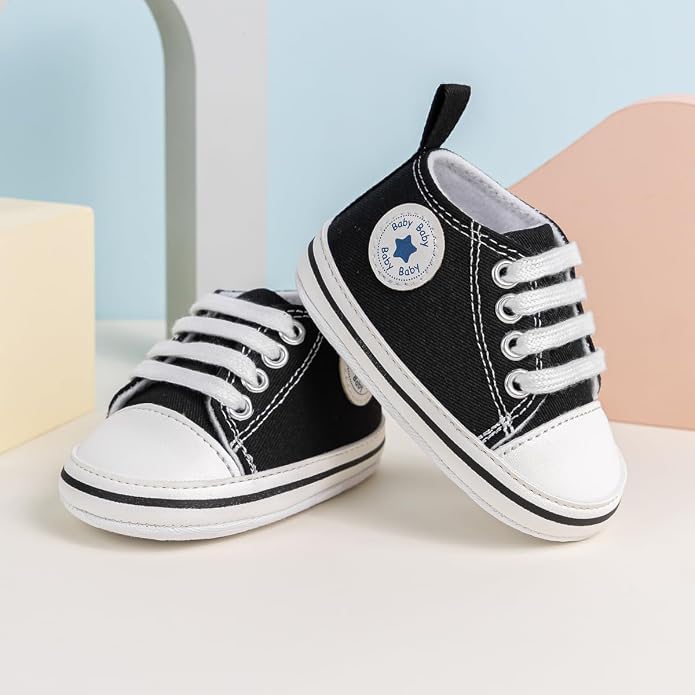 Meckior Baby Girls Boys Canvas Sneakers Soft Sole High-Top Ankle Infant First - Image 3