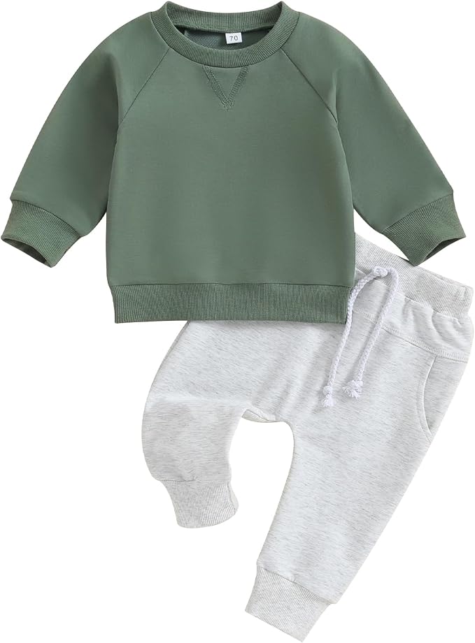 Toddler Baby Boy Clothes Solid Color Long Sleeve Crewneck Sweatshirt Top Casual by MABABY
