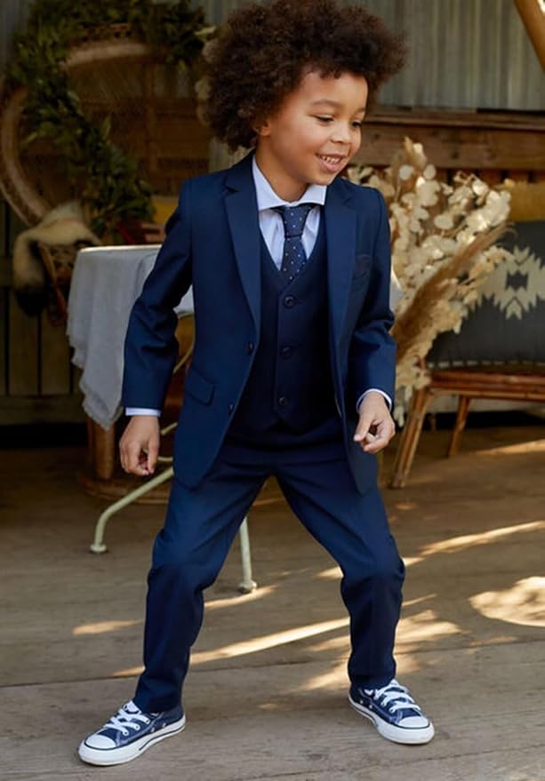 Boys Suit 4 Piece Slim Fit Kids Tuxedo Suit Formal Wedding Outfit Blazer Vest - Image 5
