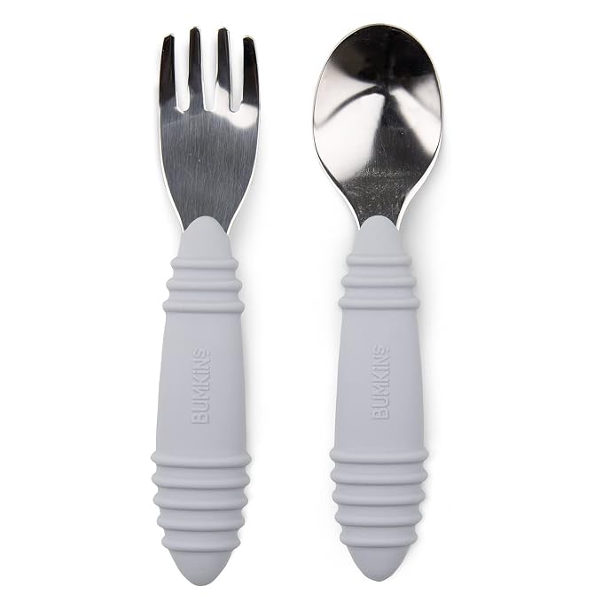 Bumkins Toddler Utensils, Kids Size Fork and Spoon Set, Silicone and by Bumkins