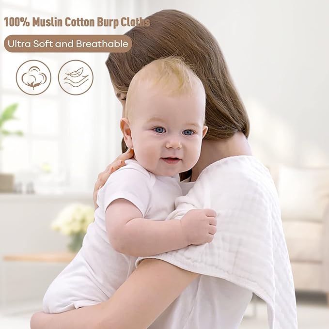 Yoofoss Muslin Burp Cloths for Baby 10 Pack 100% Organic Cotton Baby Washcloths - Image 2