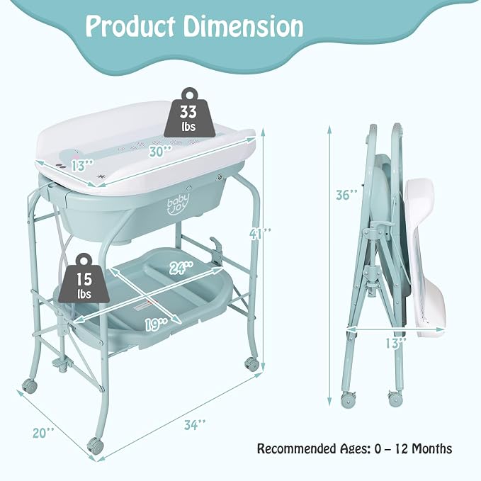 BABY JOY Baby Bathtub with Changing Table, Foldable Infant Diaper Changing - Image 6
