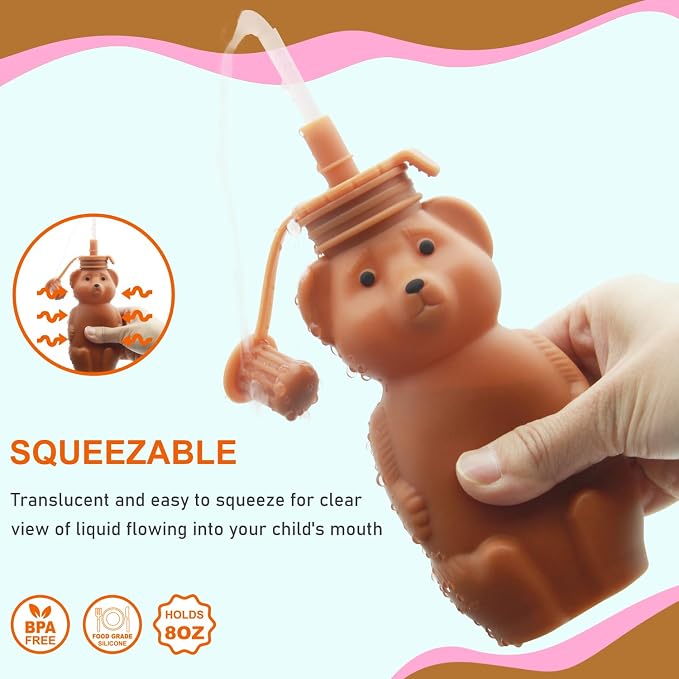 Honey Bear Silicone Straw Cup, Babies Water Drinking Cup, 8-Ounce Therapy Sippy - Image 4
