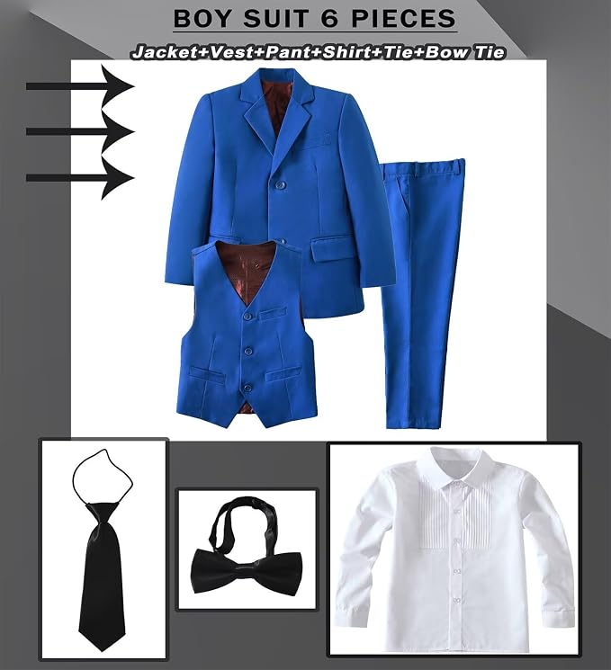 Boys Suit Set Slim Fit Kids Formal Suits Toddler Tuxedo Wedding Prom Classic - Image 3