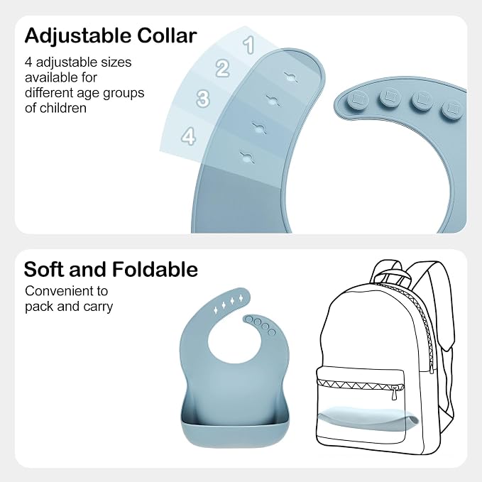 Silicone Bibs for Babies Toddler Set of 3, BPA Free, Soft Adjustable Waterproof - Image 4
