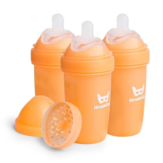 Herobility Double Anti-Colic Baby Bottles – 8.5 fl oz/240ml – 3-Pack – Peach by Herobility