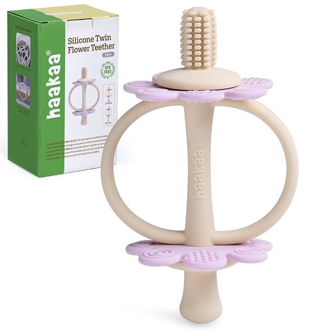 haakaa Silicone Twin Flower Teether, Nipple-Shaped End by haakaa