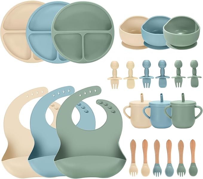 24 PCS Silicone Baby Feeding Set, Baby Led Weaning Supplies Includes Suction by Unknown