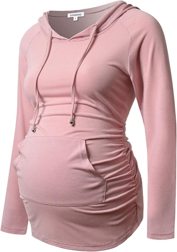 GINKANA Maternity Hoodie Long Sleeves Shirts Casual Maternity Top Pregnancy by GINKANA