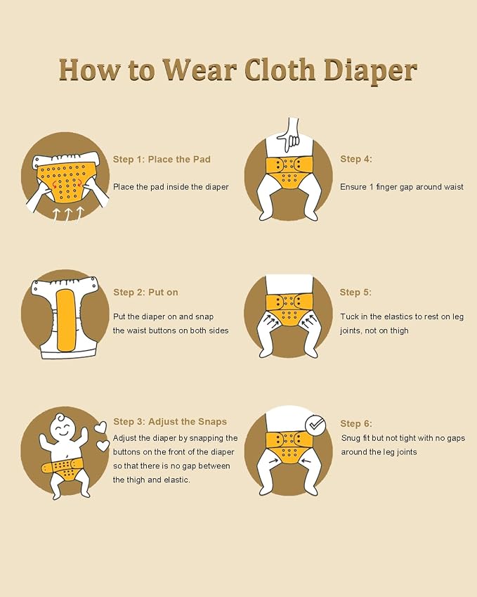 Babygoal Baby Reusable Neutral Cloth Diapers, One Size Adjustable Washable - Image 7