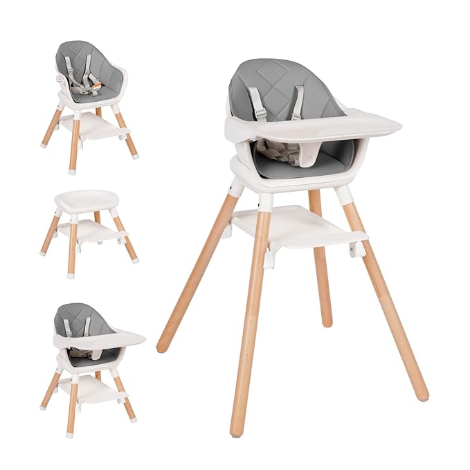 High Chair, 6 in 1 Wooden Convertible High Chairs by Komcot