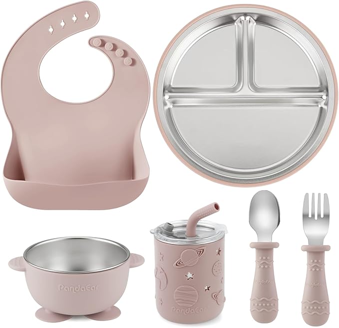 PandaEar 6-in-1 Stainless Steel Baby Feeding Set | Divided Suction Plate by PandaEar