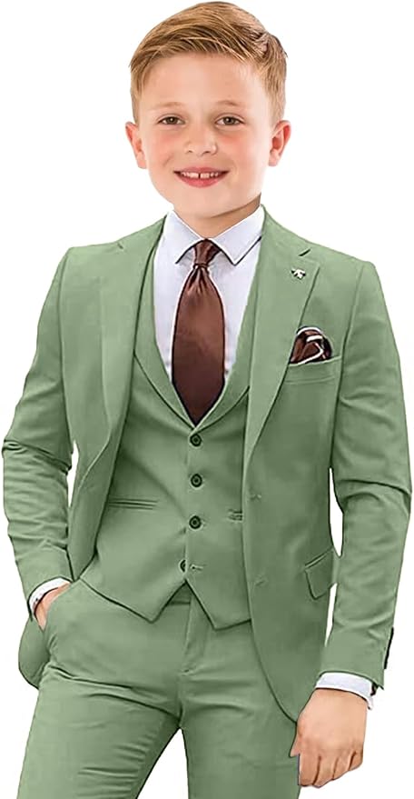Boys Suit 4 Piece Slim Fit Kids Tuxedo Suit Formal Wedding Outfit Blazer Vest by Tesscy
