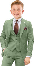 Boys Suit 4 Piece Slim Fit Kids Tuxedo Suit Formal Wedding Outfit Blazer Vest by Tesscy