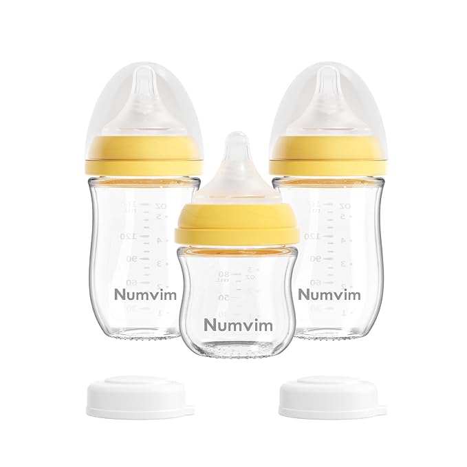 Natural Glass Baby Bottles Gentle & Extra Slow Flow, Newborn Breastfeeding by Numvim