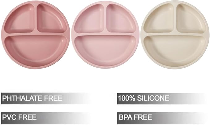 PandaEar 3 Pack Toddler Plates, Silicone Divided Suction Plate - Image 2