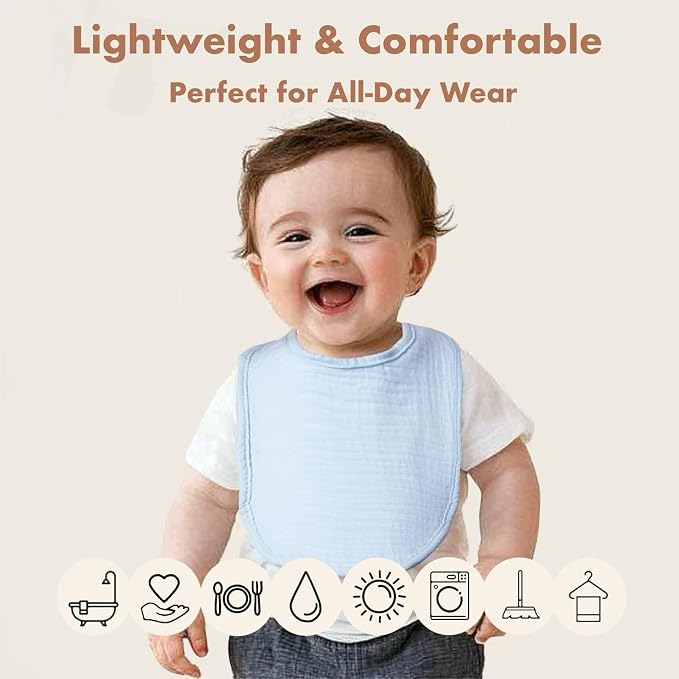 8-Pack Cotton Baby Drool Bibs - Image 2