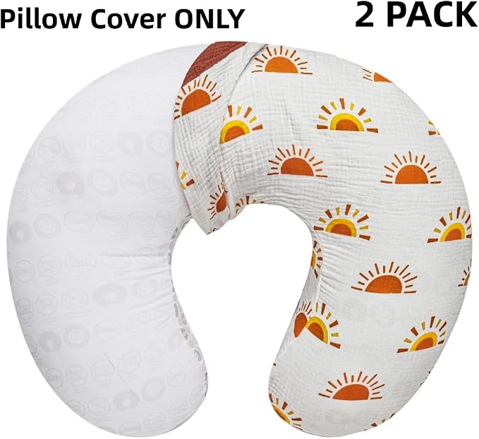 2 Pack Muslin Nursing Pillow Cover 100% Cotton Boho Neutral Stretchy Removable - Image 5