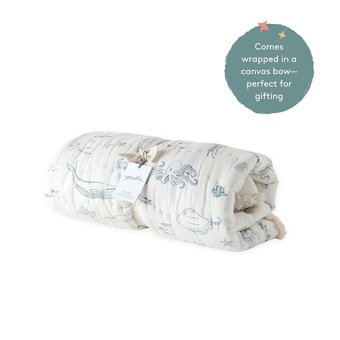 Pehr Baby Play Mat, Life Aquatic | Ultra-Soft Quilted 100% Cotton Exterior - Image 8