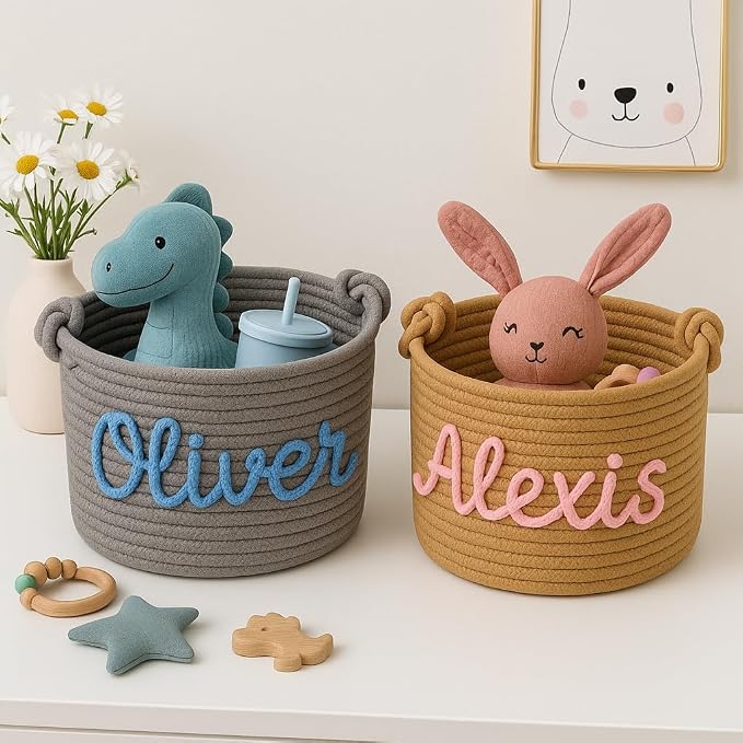 MBBEST Personalized Baby Shower Basket – Custom Rope Cotton Babys Basket - Image 7