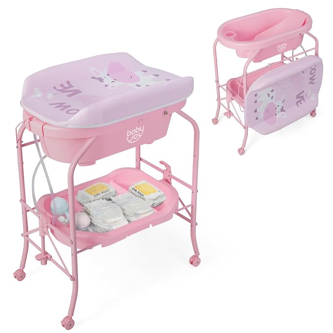 BABY JOY Baby Bathtub with Changing Table, Foldable Infant Diaper Changing by BABYJOY