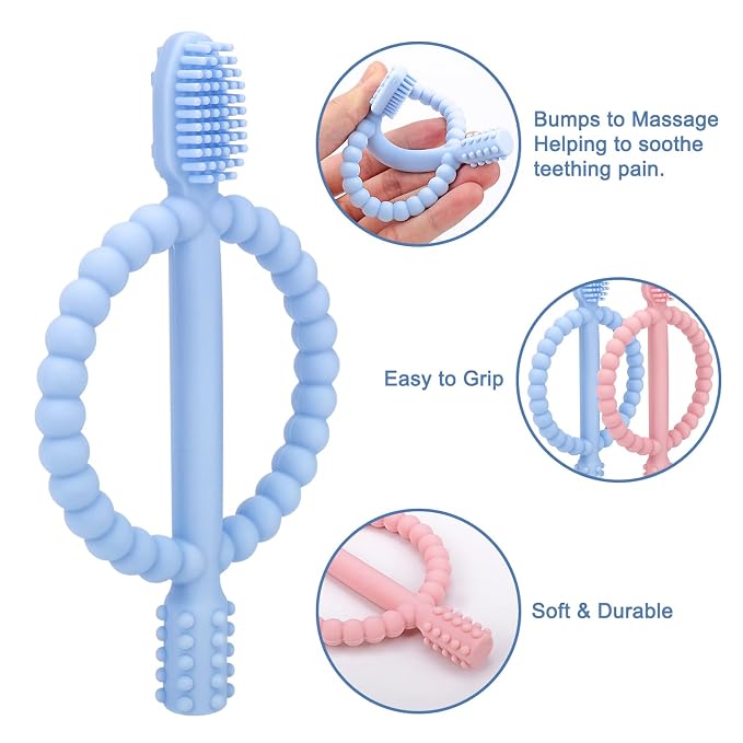 Baby Teething Toys with Easy-Hold Handle, Silicone Infant Toothbrush, Textured - Image 4