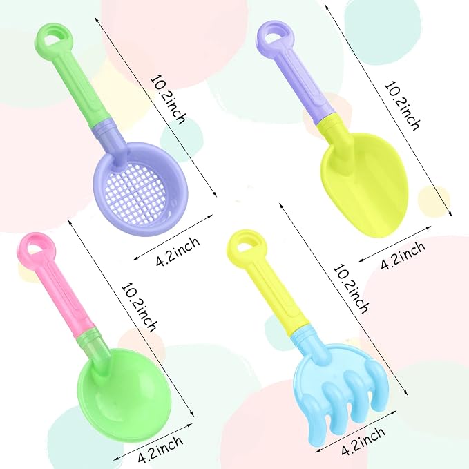 Skylety 8 Pieces Kids Beach Sand Shovels Colorful Plastic Rake Sand Sifter Toy - Image 2