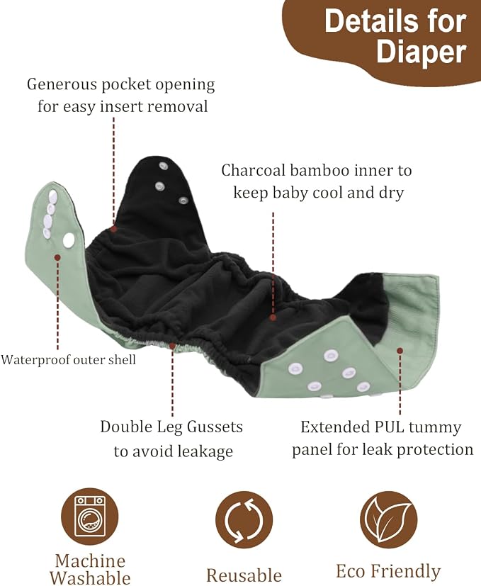 babygoal Reusable Charcoal Cloth Diapers - Image 4