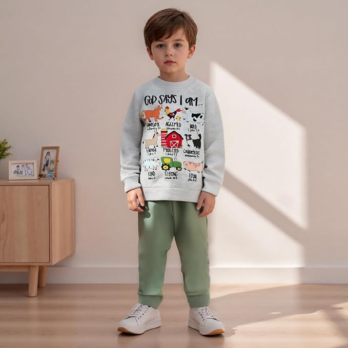 Nyapruwe Toddler Baby Boy Fall Outfit Funny Print Long Sleeve Sweatshirt - Image 2