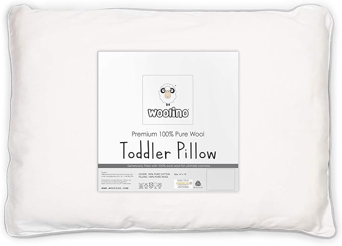 Woolino Toddler Pillow, Premium Breathable 100% Wool Fill & Cotton Cover by Woolino