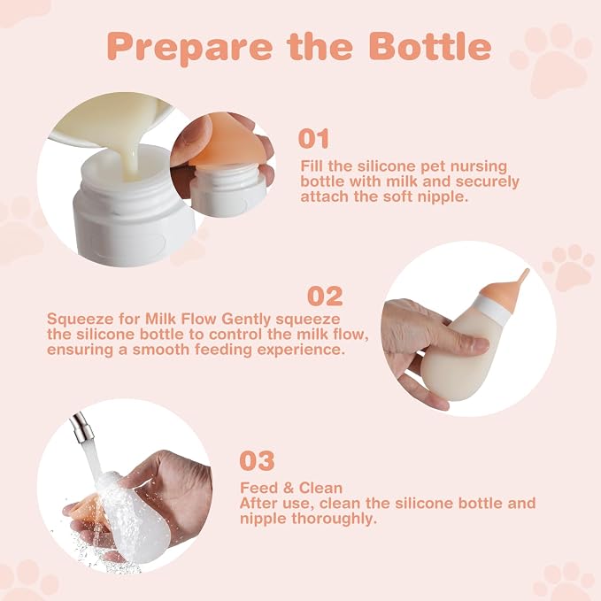 Kitten Bottle Feeding Kit, Soft Silicone Squeezable Puppy Bottles - Image 5