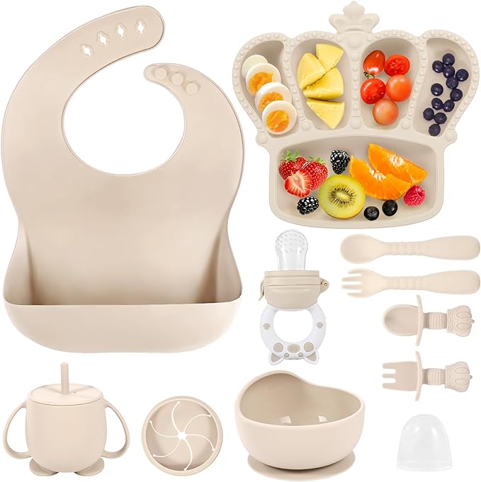 Silicone Baby Feeding Set 10 Pcs Baby Led Weaning Supplies Suction Bowl Divided by BXLL