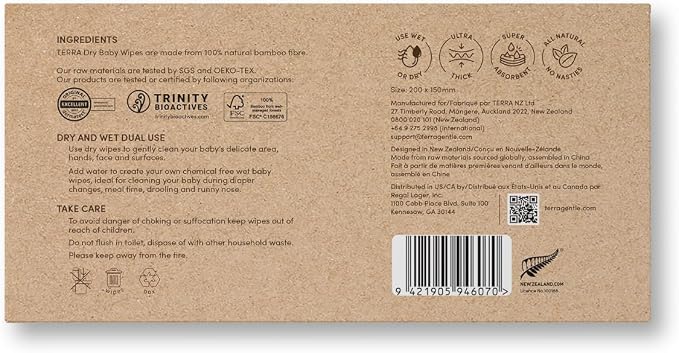 Terra Bamboo Dry Baby Wipes: Biodegradable Bamboo Fiber Wipes, Sensitive Skin - Image 5
