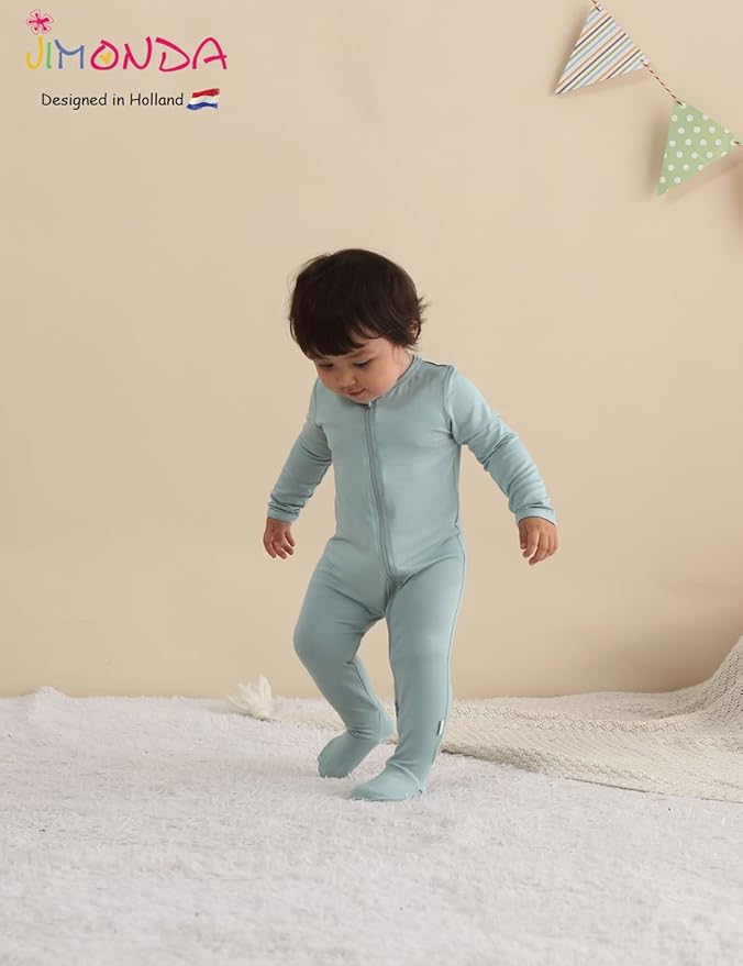Jimonda Baby Romper Boys Girls Bamboo Pajamas 2-Way Zipper Footed Unisex Zip-Up - Image 4