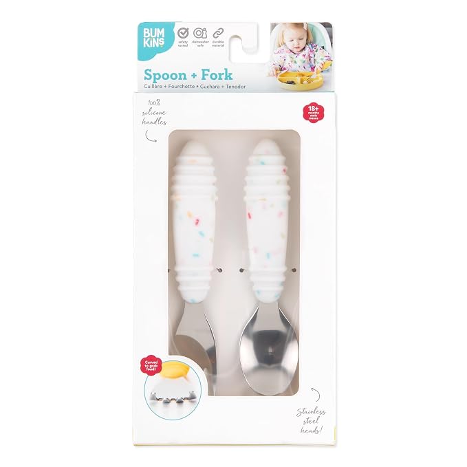 Bumkins Toddler Utensils, Kids Size Fork and Spoon Set, Silicone and - Image 6