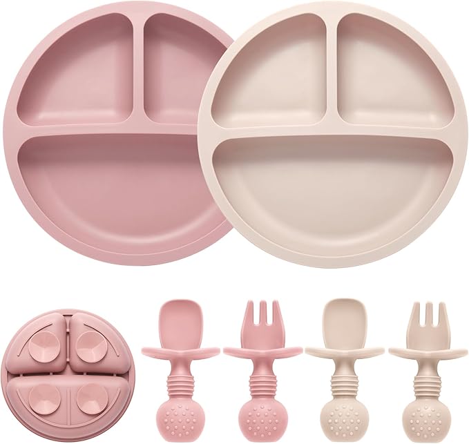 Silicone Feeding Set, 2 Pack Divided Toddler Plates by Eascrozn
