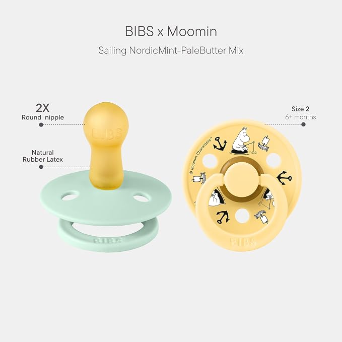 BIBS Colour Moomins Pacifier 2-Pack, BPA Free Pacifier, Round Nipple. Natural - Image 2
